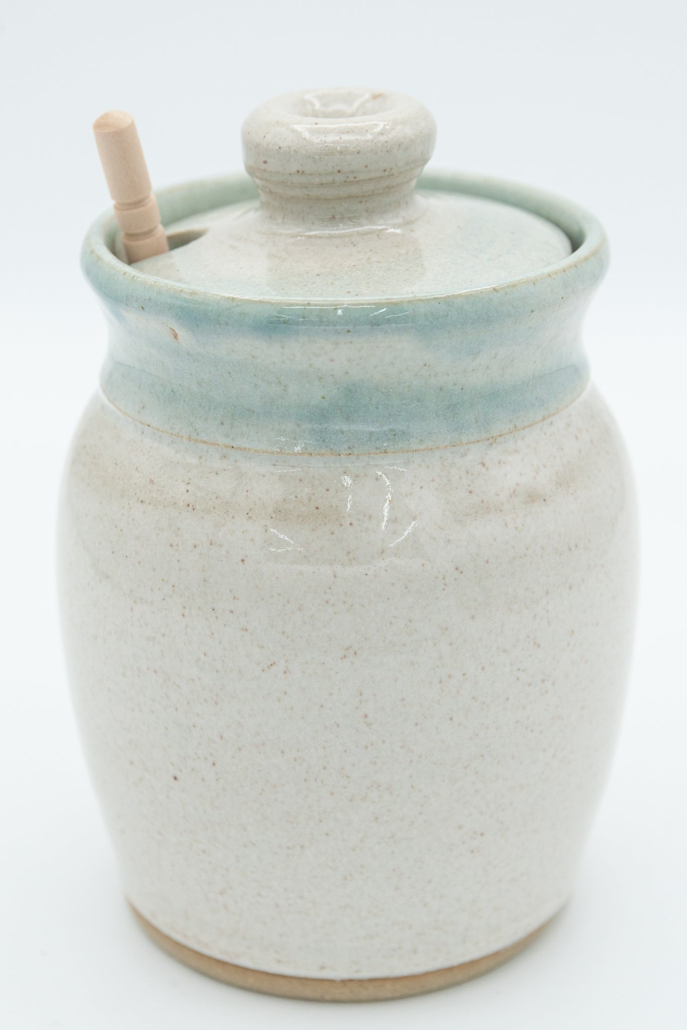 Honey Jar in Spiced Cream and Teal glaze