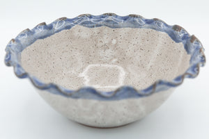 Bowl with Fluted Rim in Spiced Cream and Blue glaze