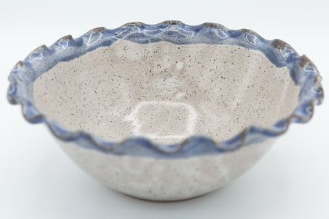 Bowl with Fluted Rim in Spiced Cream and Blue glaze