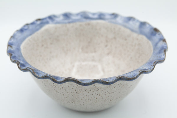 Bowl with Fluted Rim in Spiced Cream and Blue glaze