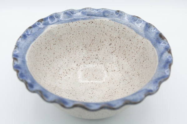 Bowl with Fluted Rim in Spiced Cream and Blue glaze