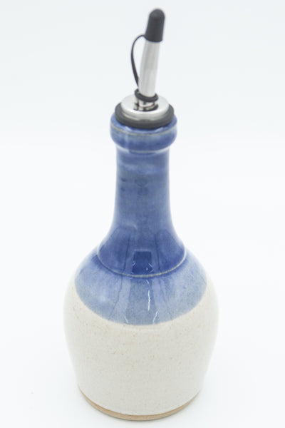 Oil bottle in spiced cream and blue glaze