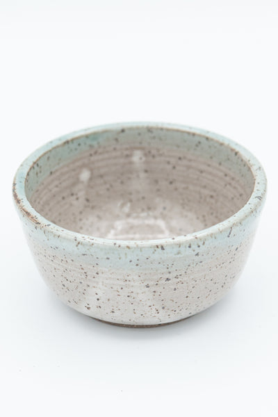 Condiment bowl in speckled clay with Cream and Teal glaze