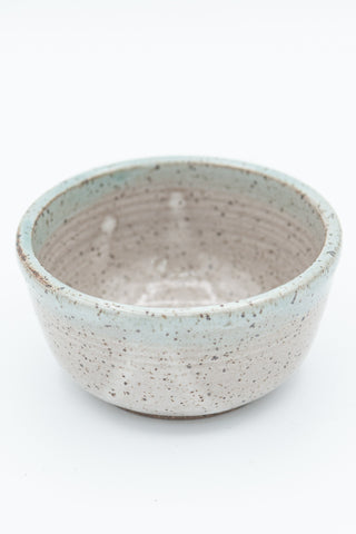 Condiment bowl in speckled clay with Cream and Teal glaze