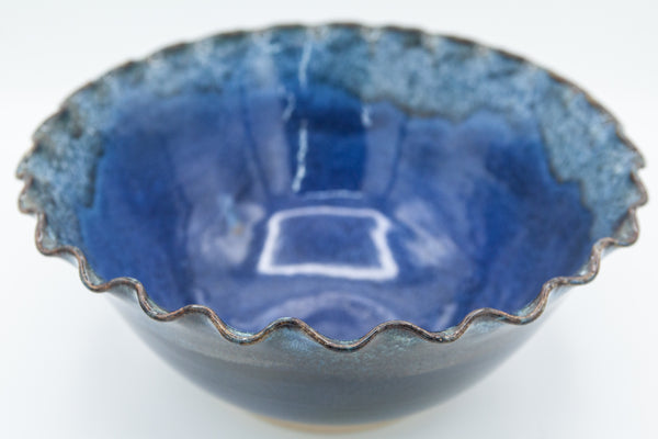 Bowl with fluted rim in Starry Night glaze