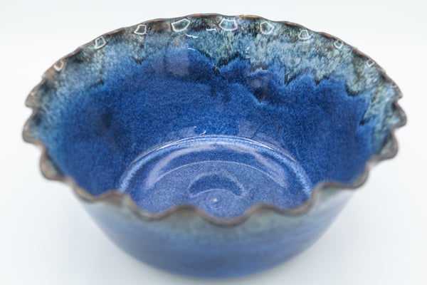 Bowl with fluted rim in Starry Night glaze