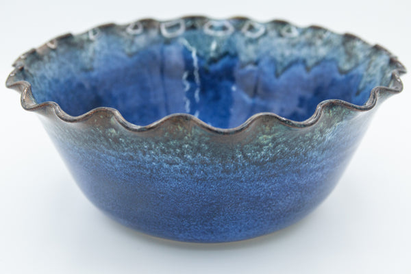 Bowl with fluted rim in Starry Night glaze