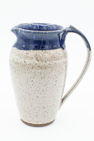 Pitcher in speckled clay with Spiced Cream and Blue glaze