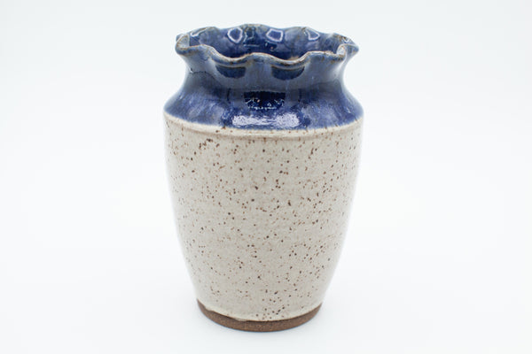 Vase with fluted rim in Spiced Cream and Blue glaze