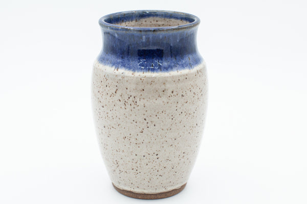 Vase in speckled clay with Spiced Cream and Blue glaze