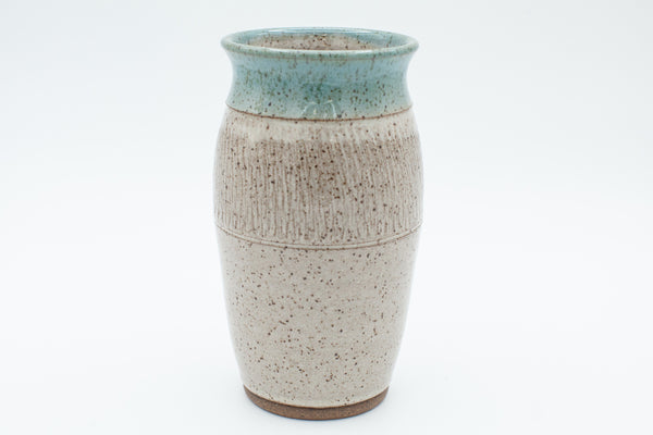 Vase in speckled clay with Spiced Cream and Teal glaze