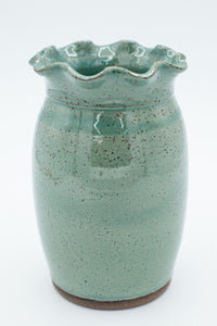 Vase with fluted rim in speckled clay with Teal glaze