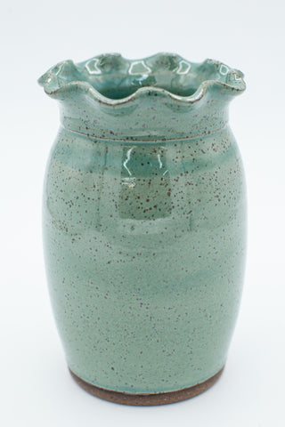 Vase with fluted rim in speckled clay with Teal glaze