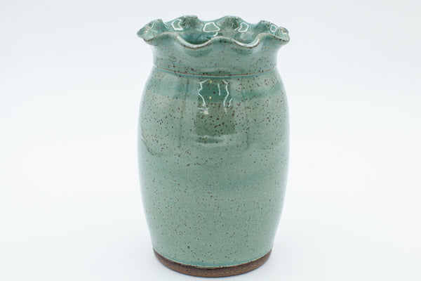 Vase with fluted rim in speckled clay with Teal glaze