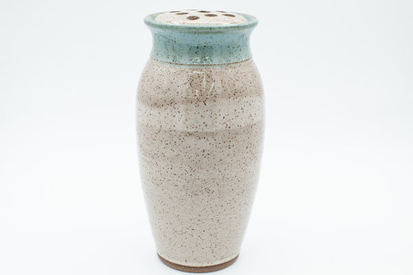 Vase with flower frog in Spiced Cream and Teal glaze