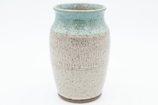 Vase in speckled clay with Spiced Cream and Teal glaze