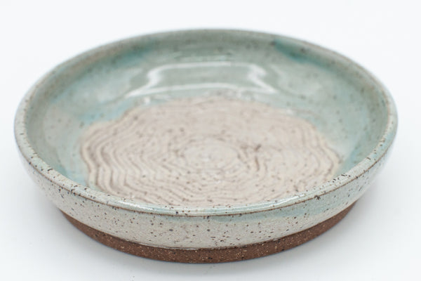 Garlic bowl in Spiced Cream and Teal glaze