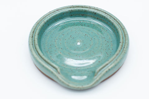 Spoon rest in speckled clay with Teal glaze