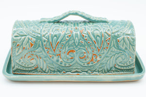 Butter dish in teal glaze