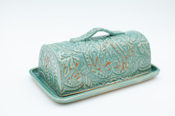 Butter dish in teal glaze