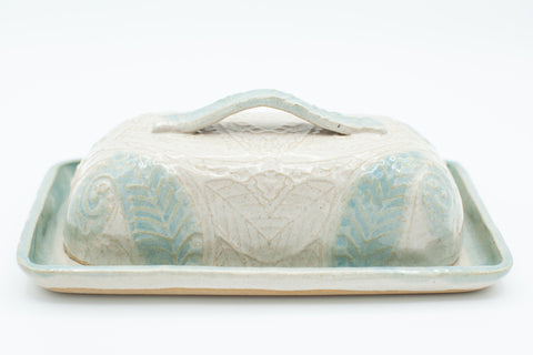 Butter Dish in spiced cream and teal glaze