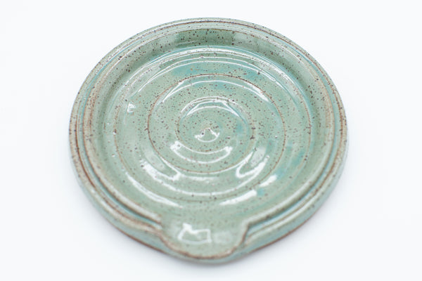 Spoon rest in speckled clay with Teal glaze