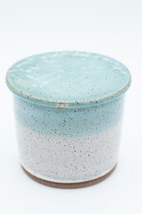 Butter bell in Aspen white and Teal glaze