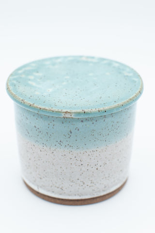 Butter bell in Aspen white and Teal glaze