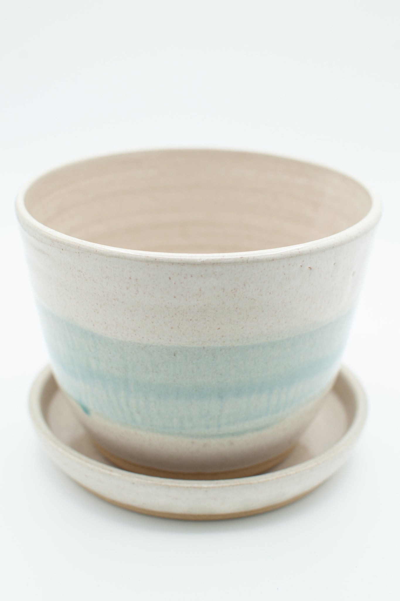 Planter in Spiced cream and teal glaze