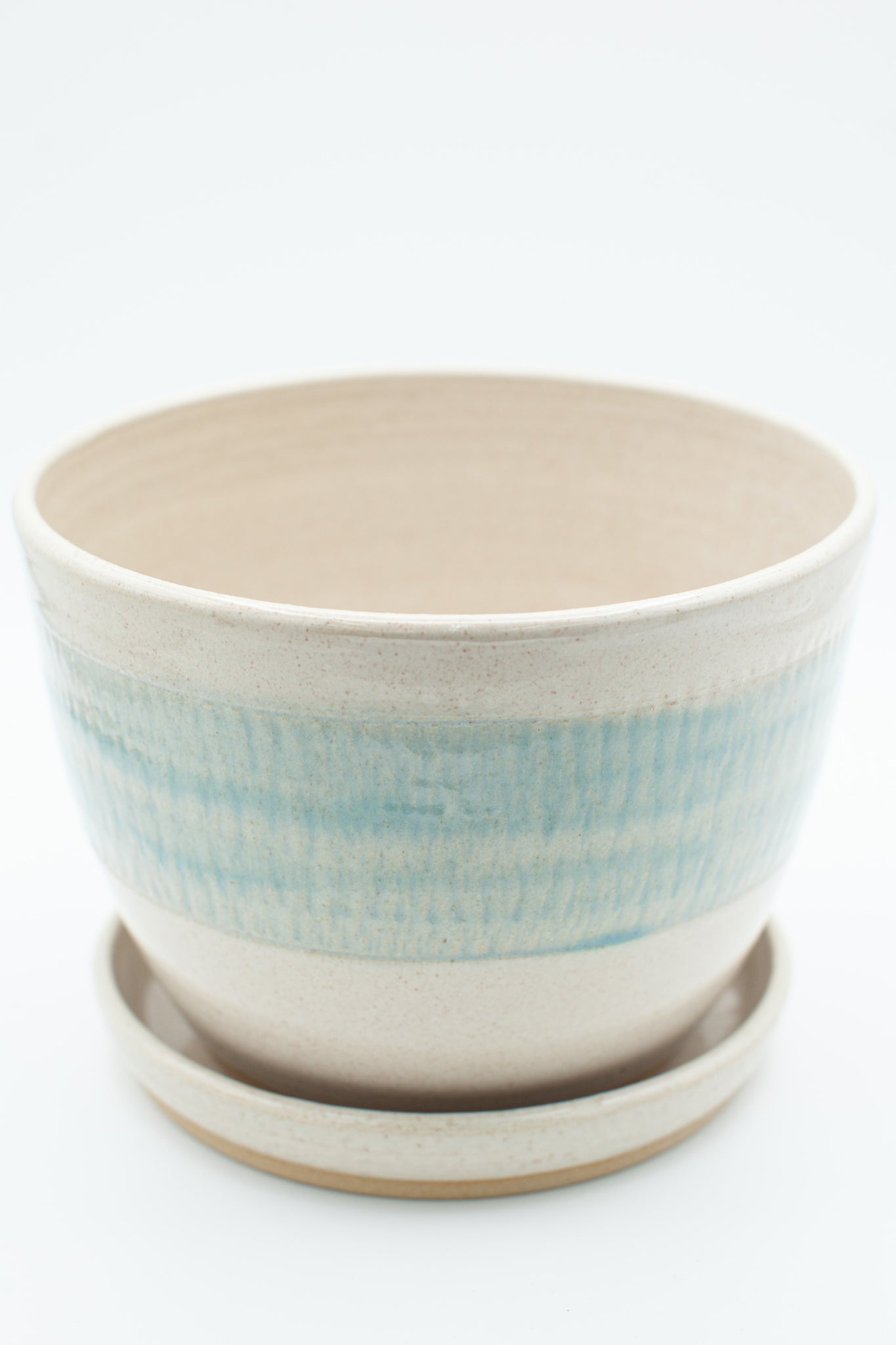 Planter in spiced cream and teal glaze