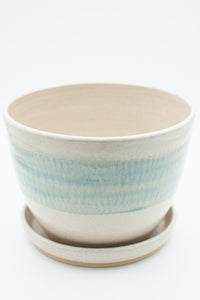 Planter in spiced cream and teal glaze