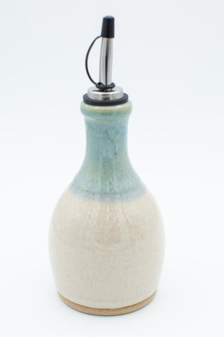 Oil bottle in spiced cream and teal glaze