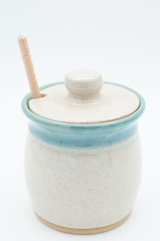 Honey Jar in Spiced Cream and Teal glaze