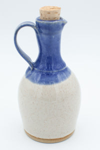 Oil bottle with cork stopper in spiced cream and blue glaze