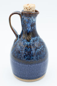 Oil bottle with cork stopper in Starry Night glaze