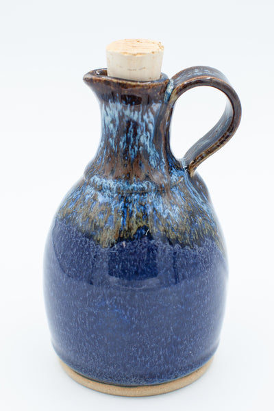 Oil bottle with cork stopper in Starry Night glaze