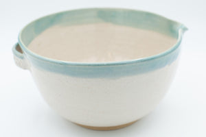 Batter bowl in spiced cream and teal glaze