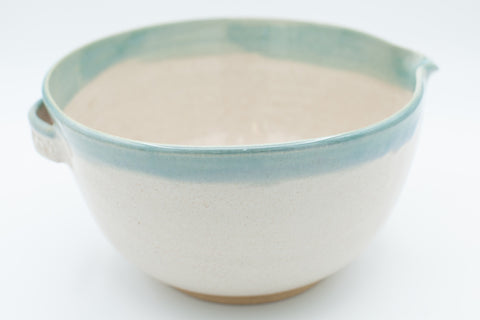 Batter bowl in spiced cream and teal glaze