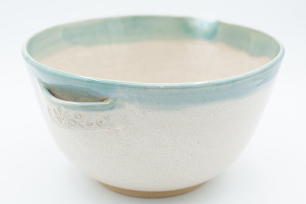 Batter bowl in spiced cream and teal glaze