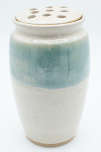 Vase with flower frog in spiced cream and teal glaze