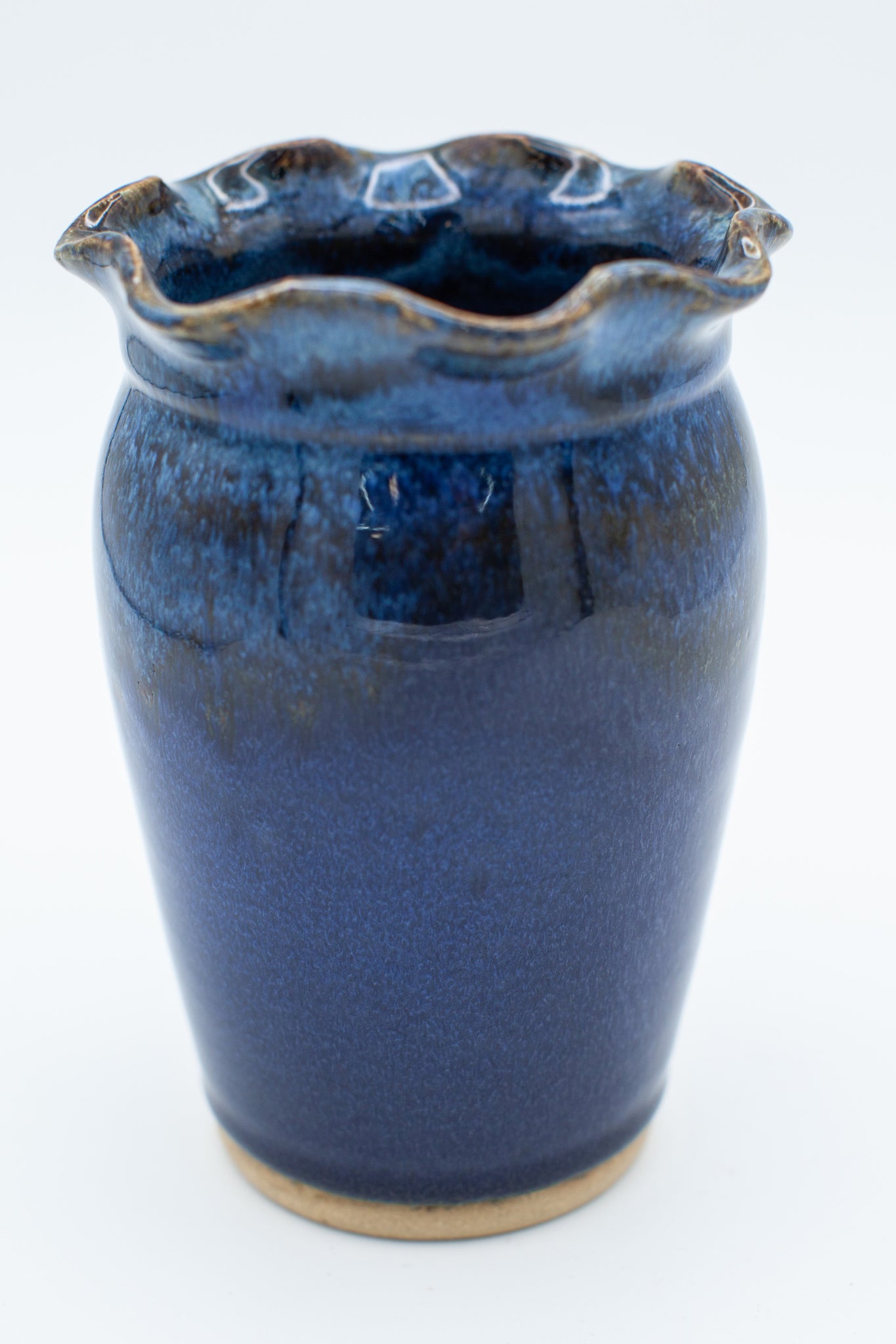 Vase with scalloped rim in Starry Night glaze