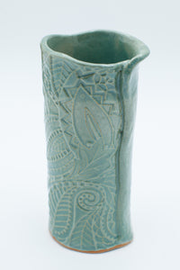 Vase with texture and teal glaze