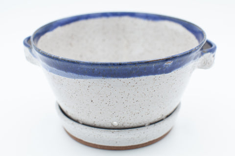 Berry bowl in speckled clay in aspen white and blue glaze