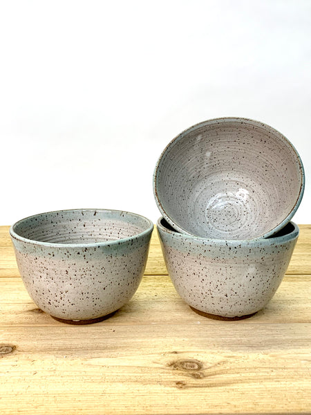 Noodle bowl in Spiced Cream and Teal glaze with speckled clay