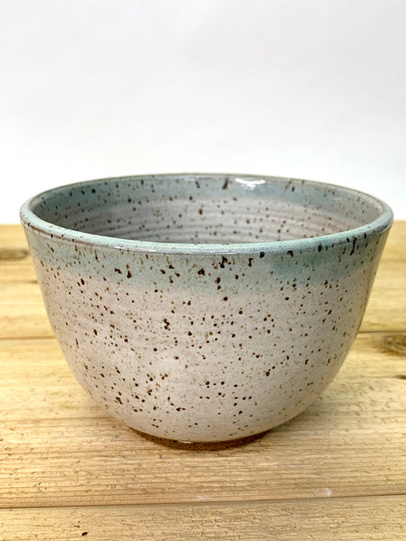 Noodle bowl in Spiced Cream and Teal glaze with speckled clay