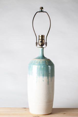 Tall Lamp in Spiced Cream and Teal glaze