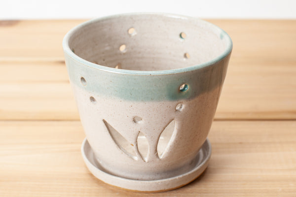 Orchid Planter in Spiced Cream and Teal glaze