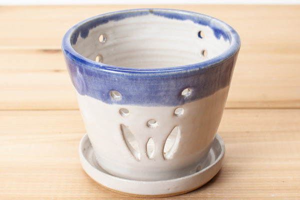 Orchid Planter in the Aspen White and Blue glaze