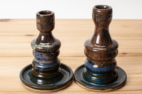 Candle Holder in Brown and Blue glaze