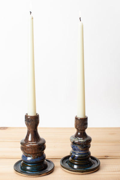 Candle Holder in Brown and Blue glaze